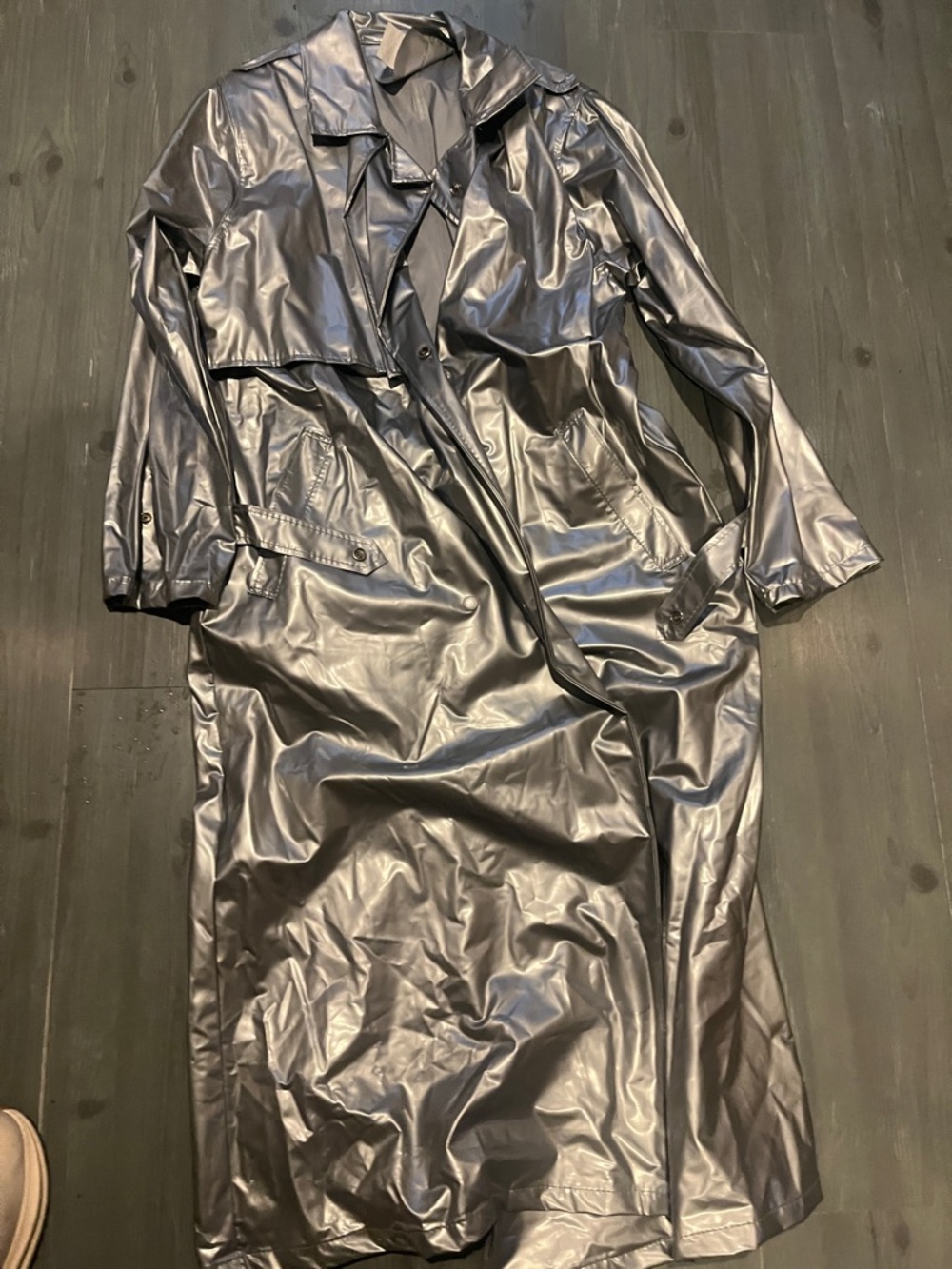 Shiny Gunmetal Longline Trench Coat